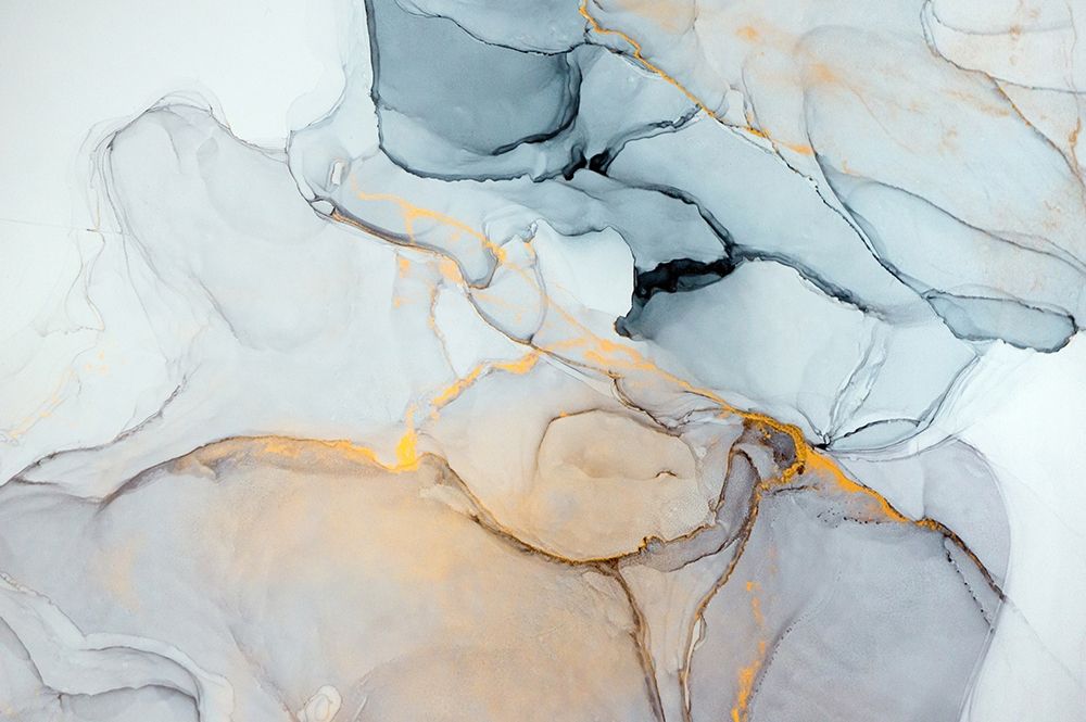 Blue, Grey, Gold Abstract art print by Mari Dein for $57.95 CAD