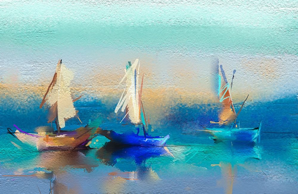 Abstract Seascape and Boats art print by N. Pornmingmas for $57.95 CAD