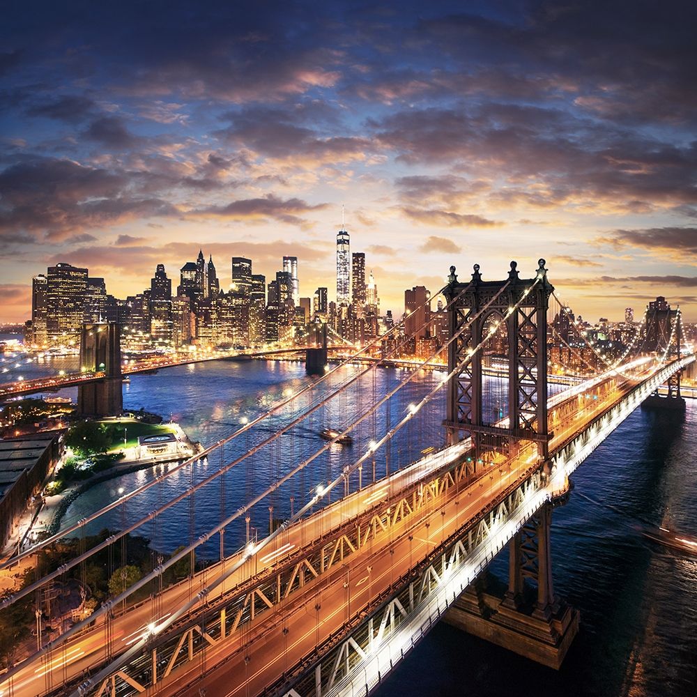 Sunset over Brooklyn and Manhattan Bridges art print by Ilja| Masik for $57.95 CAD