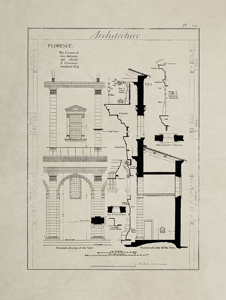 Italian Renaissance Architectural Section Chart III. art print by Anonymous for $57.95 CAD
