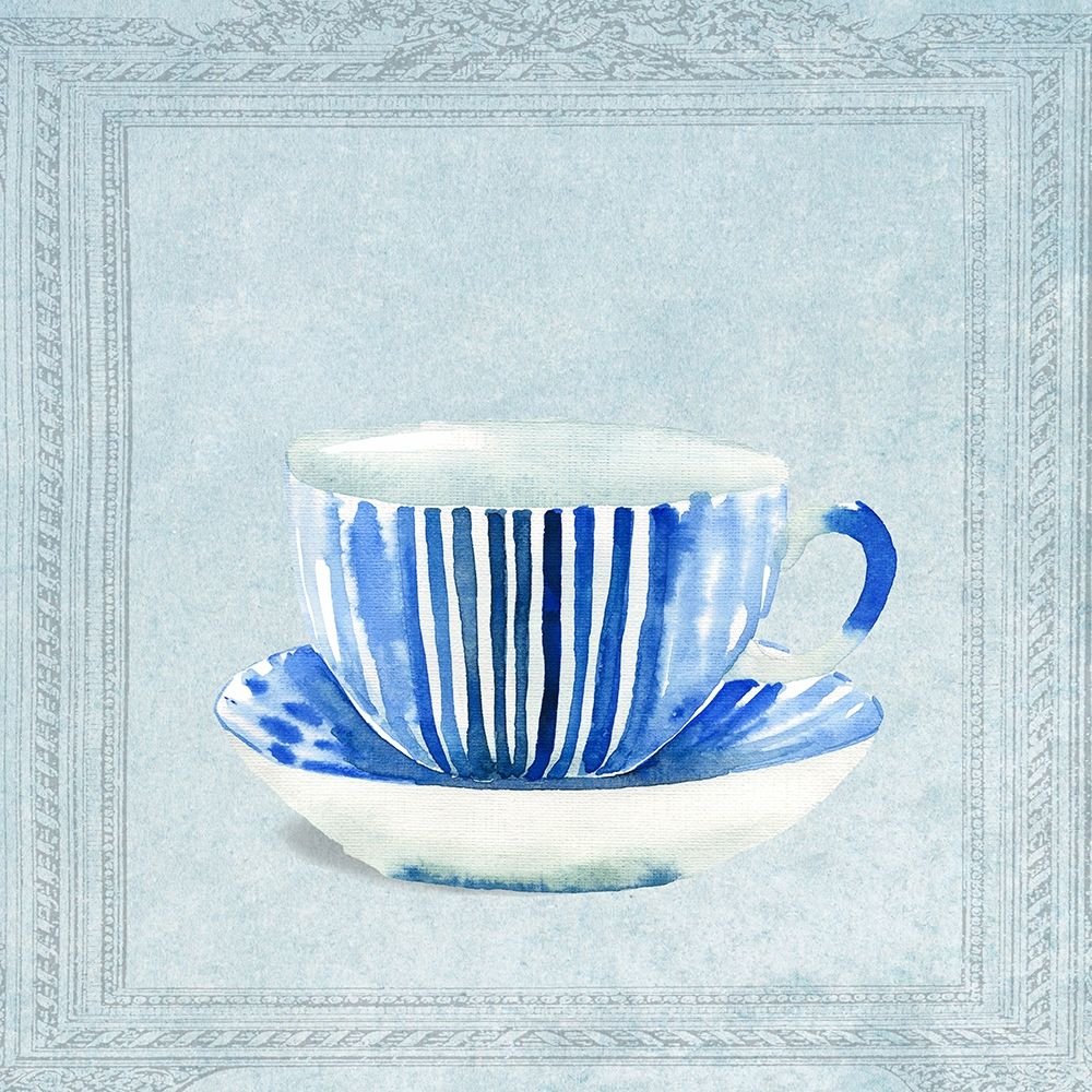Lovely Blue Striped Tea Cup art print by Anna Dolzhenko for $57.95 CAD