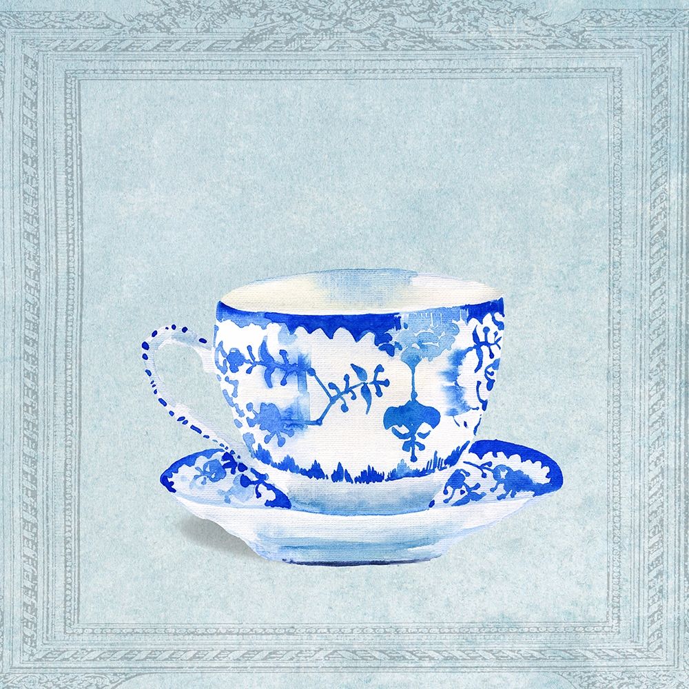 Watercolored Blue and White Tea Cup art print by Anna Dolzhenko for $57.95 CAD