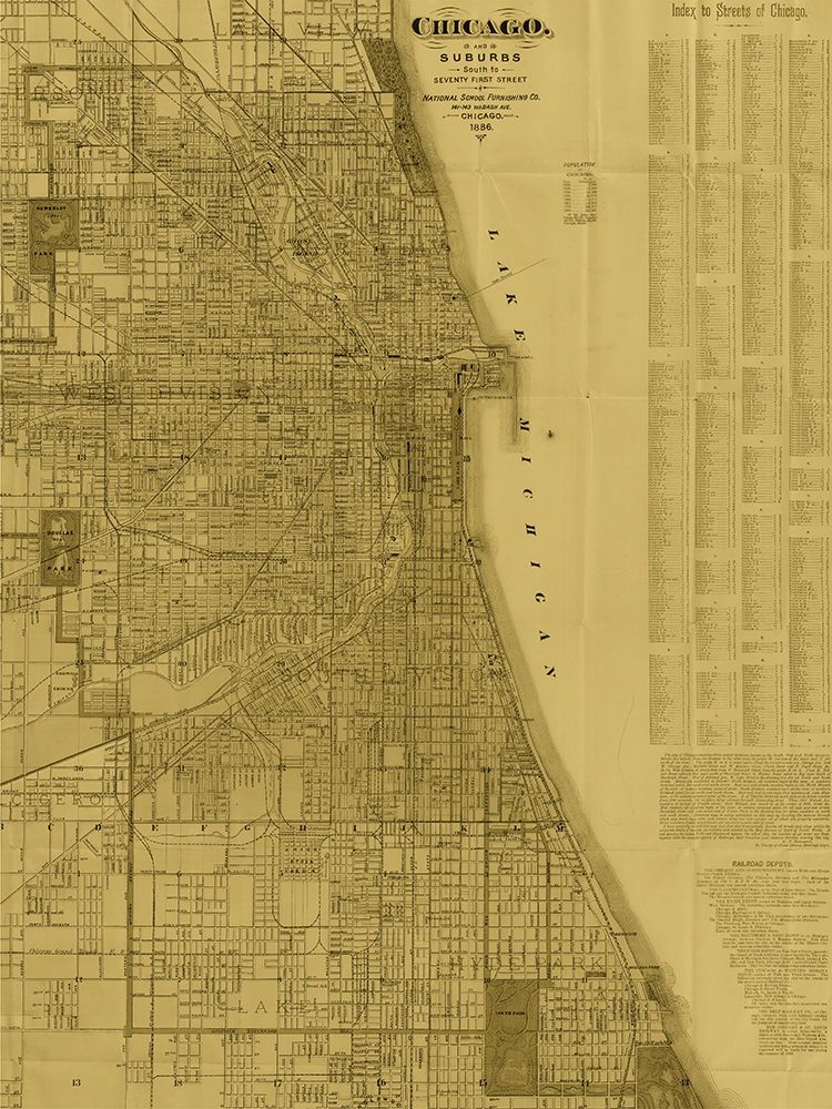 Antique Map of Chicago (neutral) art print by Blanchard for $57.95 CAD