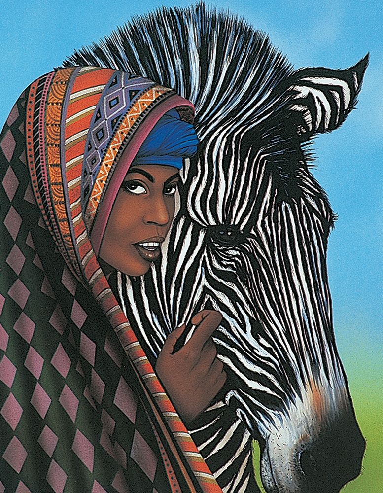 Woman and Zebra art print by Unknown for $57.95 CAD