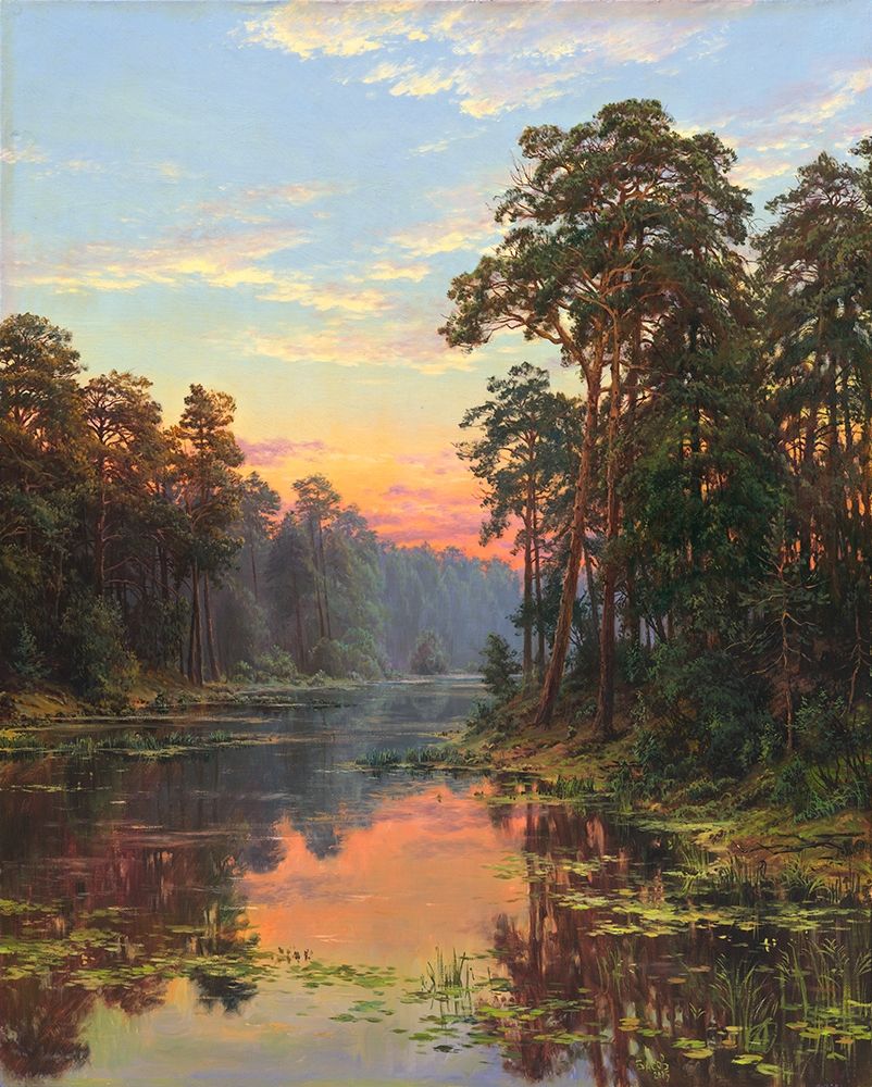 Evening at the lake art print by Sergej Basov for $57.95 CAD