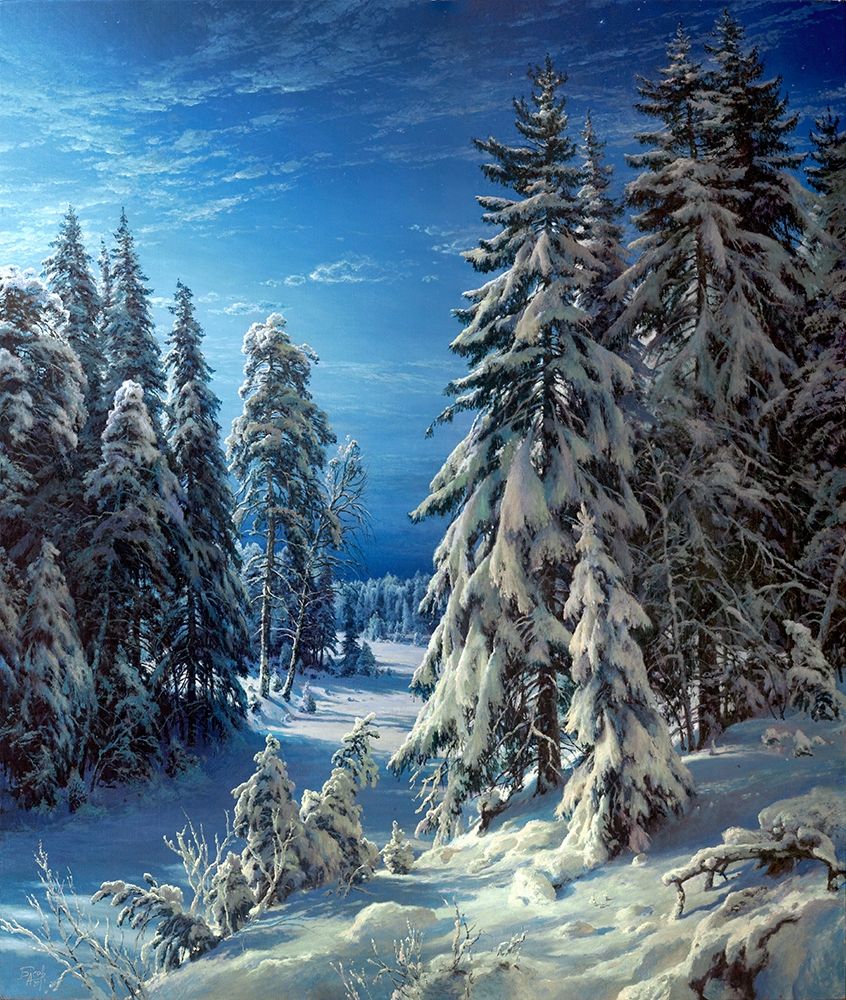 Winter night art print by Sergej Basov for $57.95 CAD