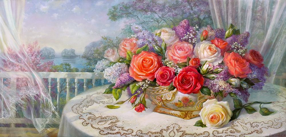 Roses on the veranda art print by Olga Dandorf for $57.95 CAD