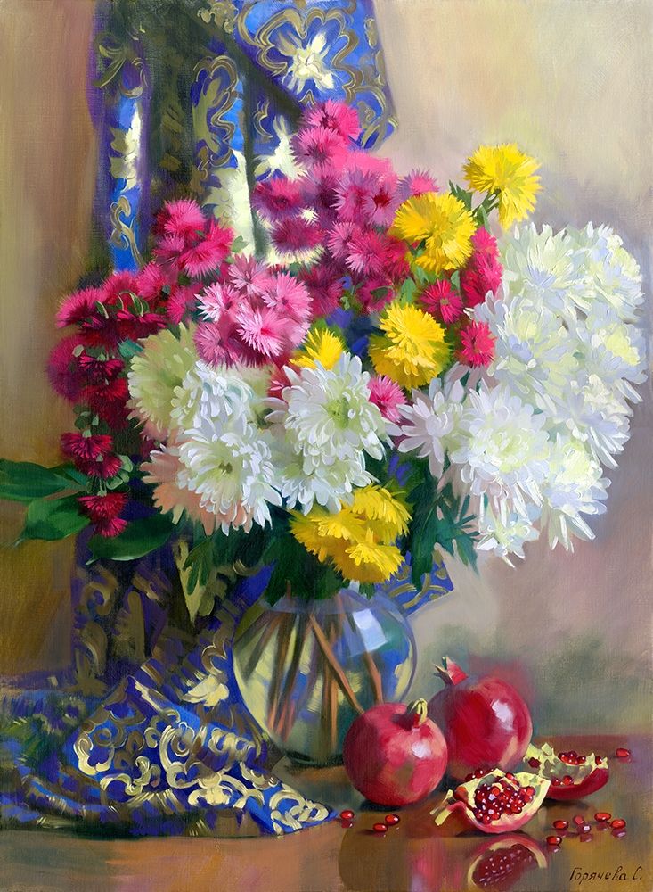 Chrysanthemums and pomegranates art print by Svetlana Goryacheva for $57.95 CAD