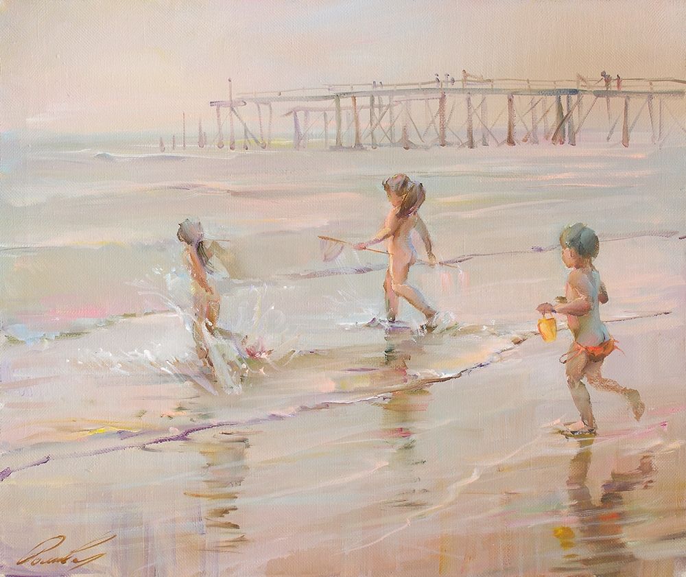 Children and the ocean art print by Roman Romanov for $57.95 CAD