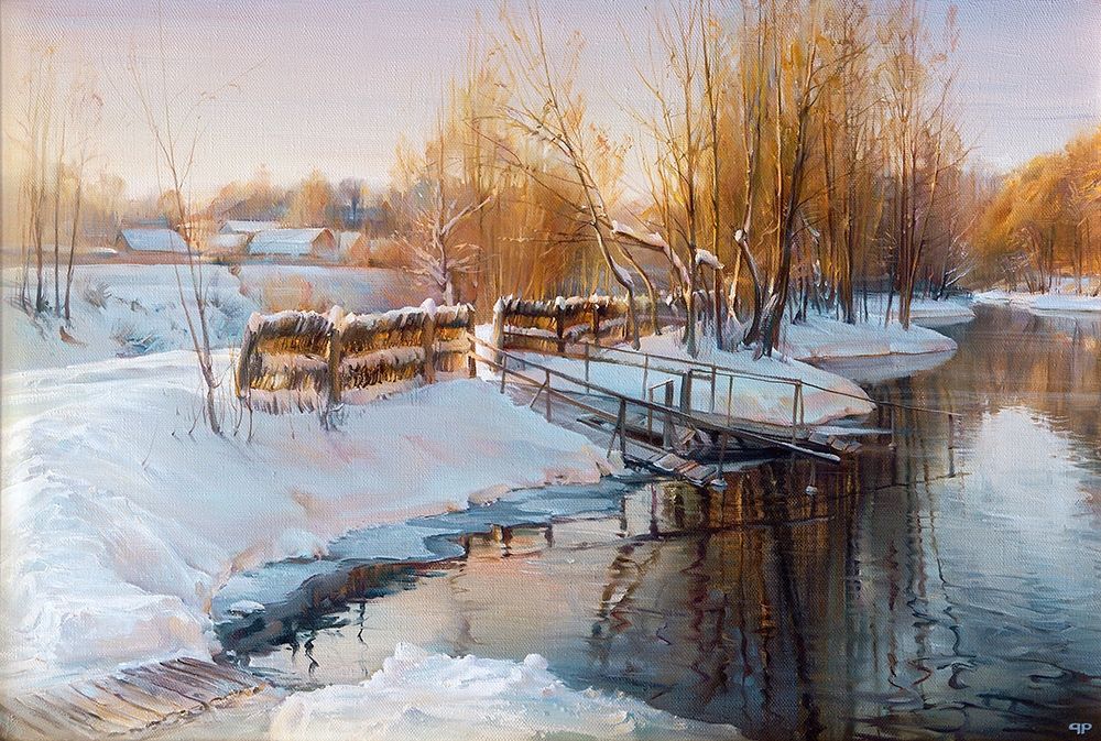 Winter lake art print by Roman Romanov for $57.95 CAD