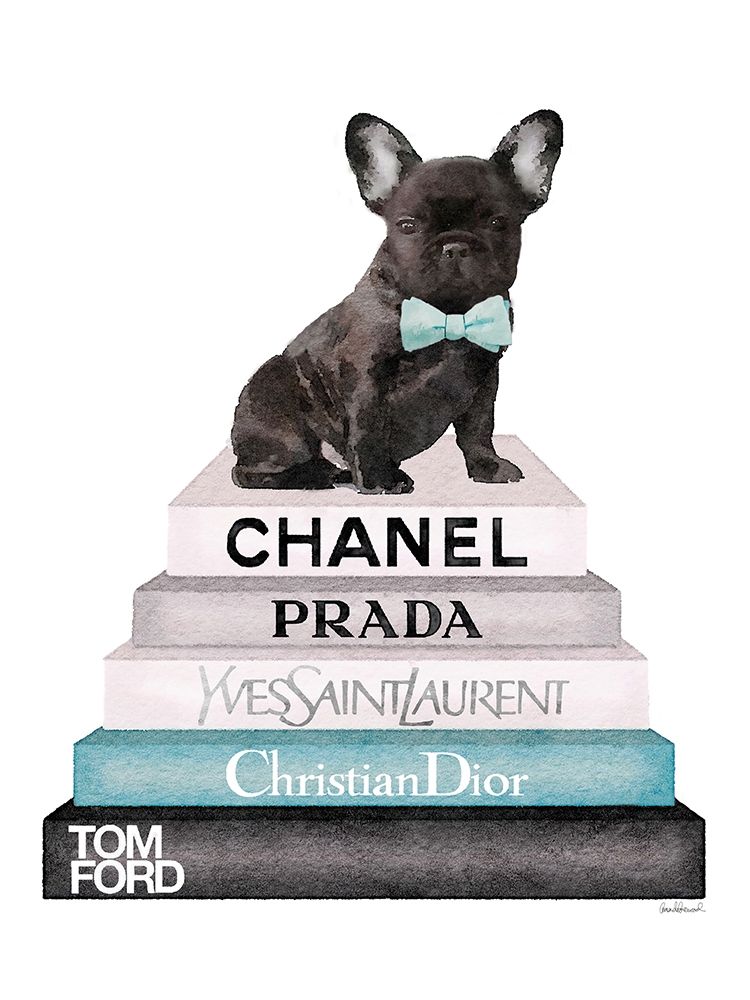 Bookstack Teal Frenchie art print by Amanda Greenwood for $57.95 CAD