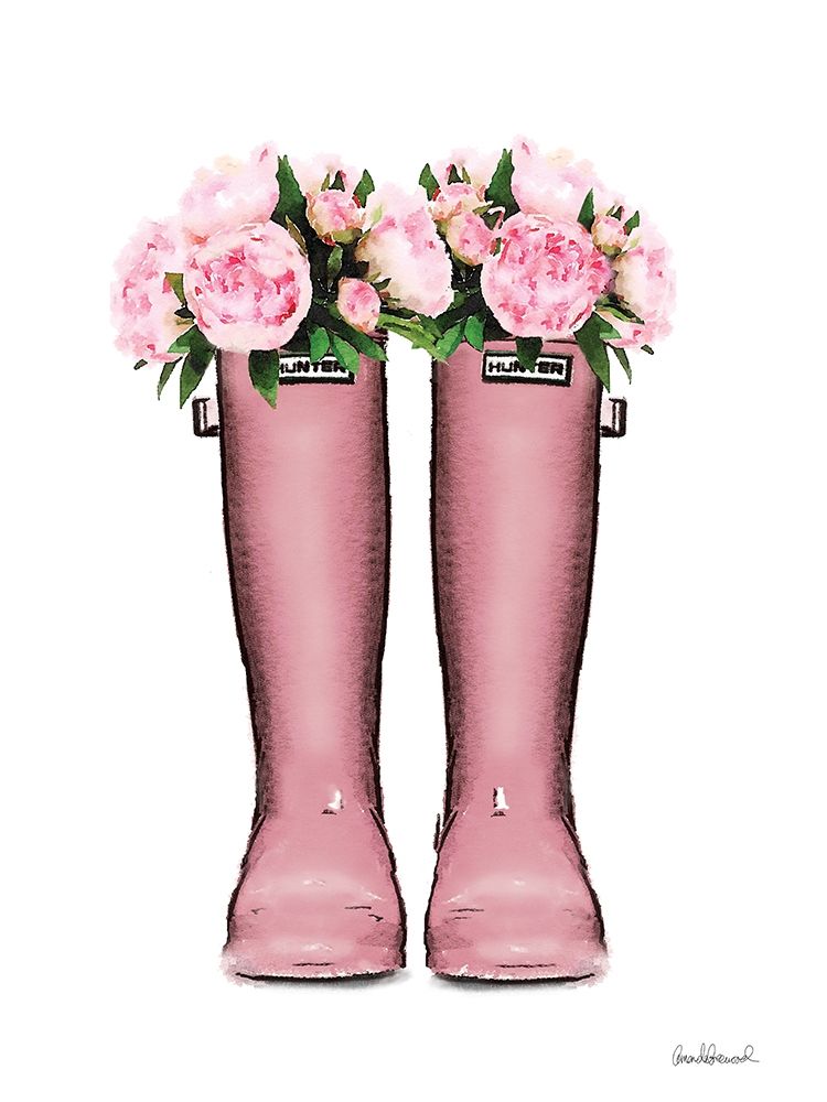 Pink Rain Boots with Peony art print by Amanda Greenwood for $57.95 CAD