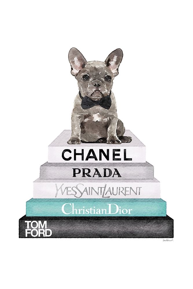 Teal Frenchie Bookstack art print by Amanda Greenwood for $57.95 CAD