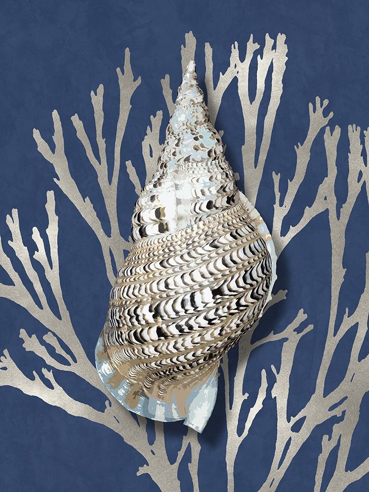 Shell Coral Silver on Blue I art print by Caroline Kelly for $57.95 CAD