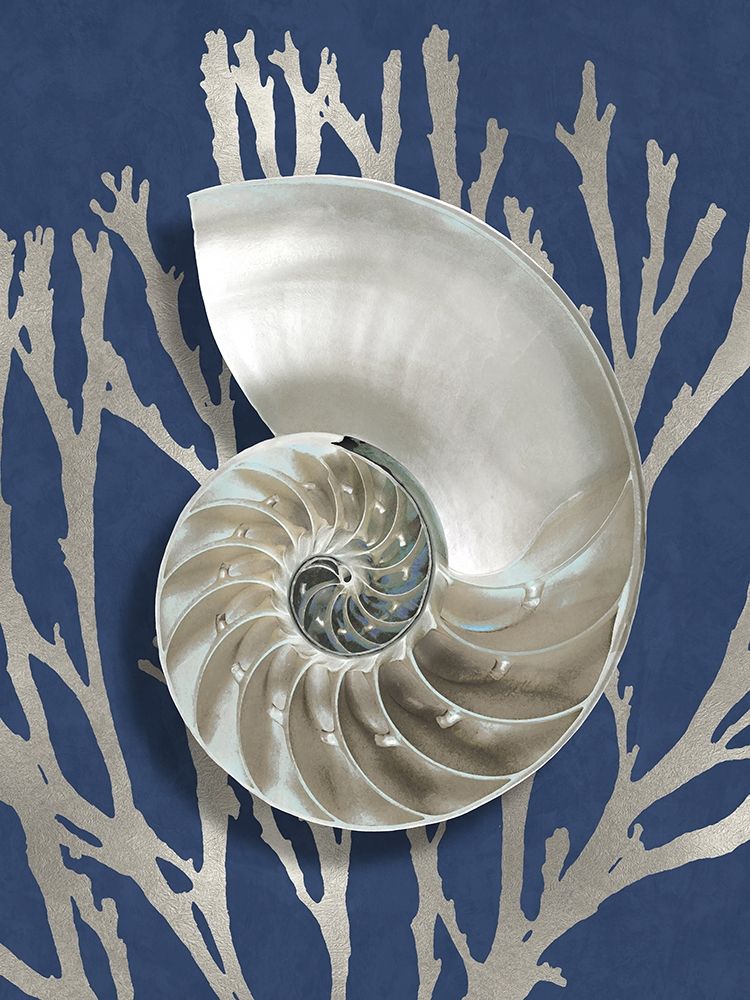 Shell Coral Silver on Blue II art print by Caroline Kelly for $57.95 CAD