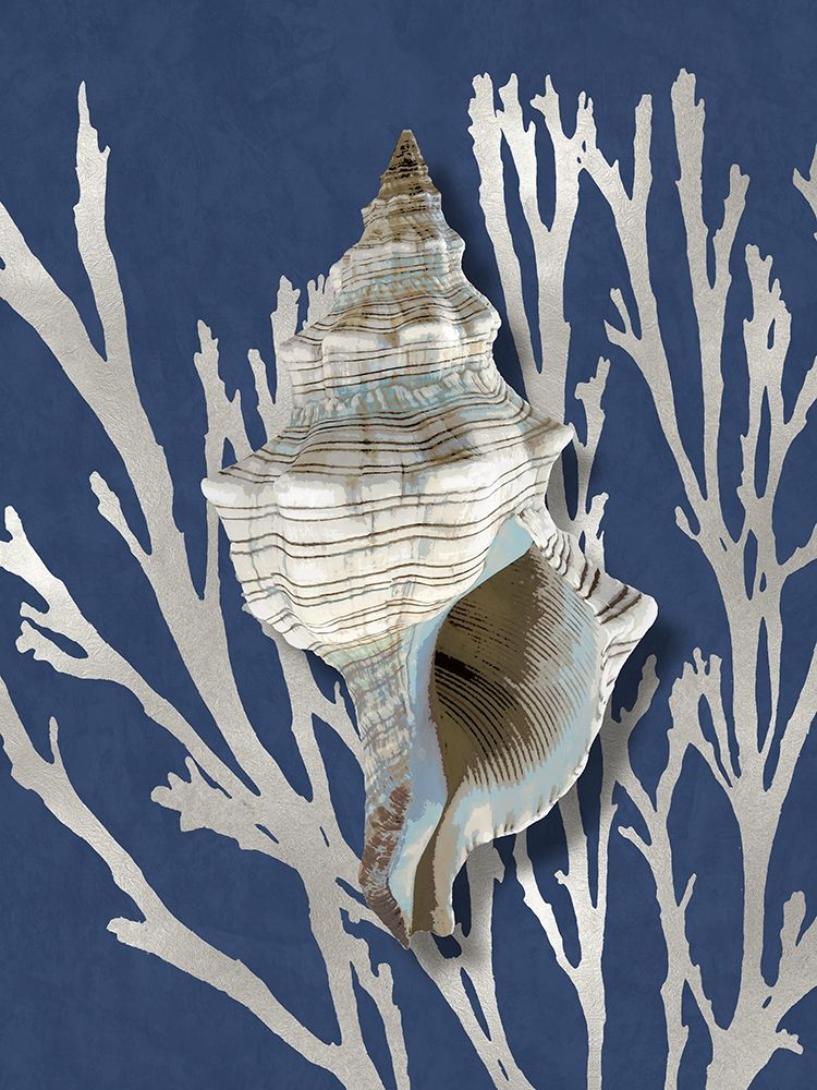 Shell Coral Silver on Blue III art print by Caroline Kelly for $57.95 CAD