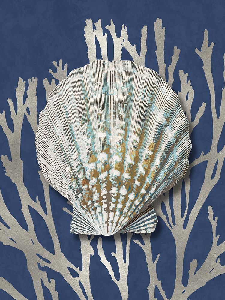 Shell Coral Silver on Blue IV art print by Caroline Kelly for $57.95 CAD