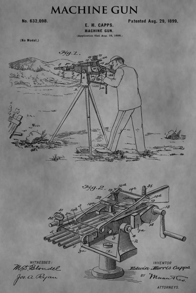 Machine Gun - 1899-Gray art print by Dan Sproul for $57.95 CAD