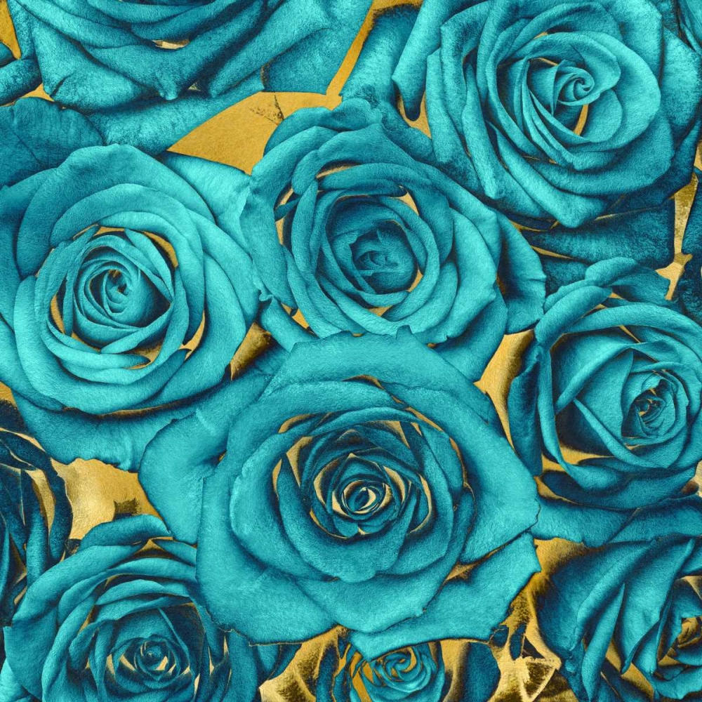 Roses - Teal on Gold art print by Kate Bennett for $57.95 CAD