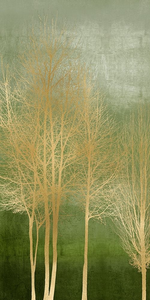 Gold Trees on Green Panel I art print by Kate Bennett for $57.95 CAD