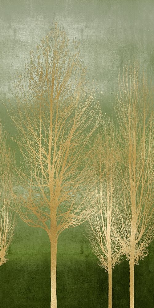 Gold Trees on Green Panel II art print by Kate Bennett for $57.95 CAD