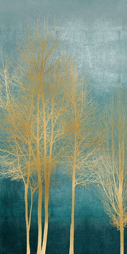 Gold Trees on Aqua Panel I art print by Kate Bennett for $57.95 CAD