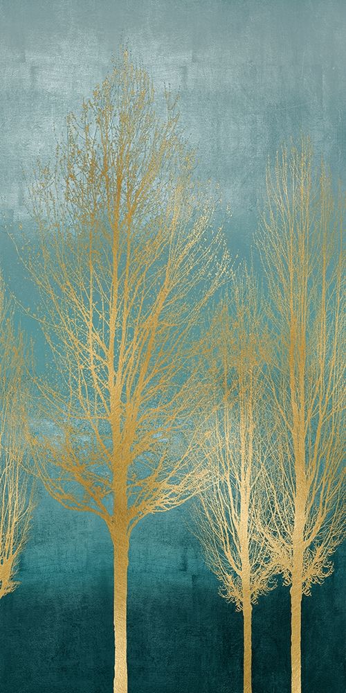 Gold Trees on Aqua Panel II art print by Kate Bennett for $57.95 CAD