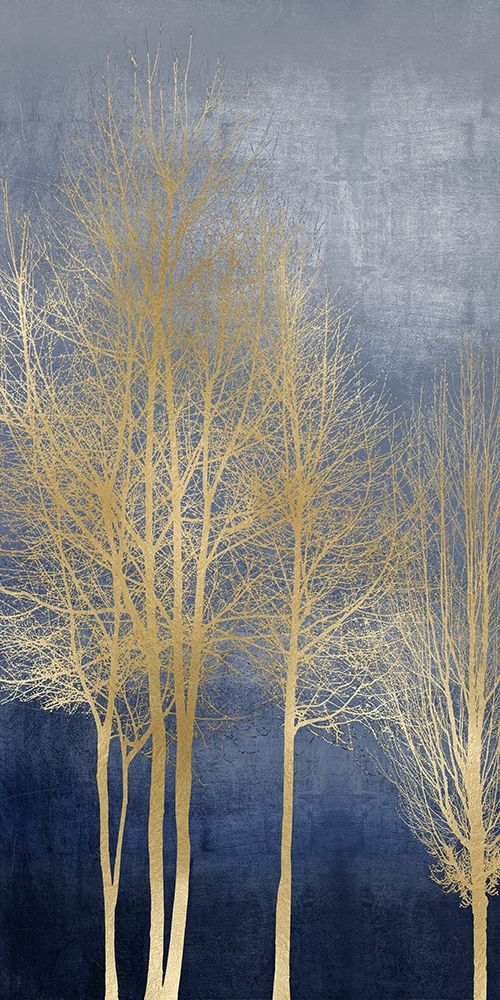 Gold Trees on Blue Panel I art print by Kate Bennett for $57.95 CAD