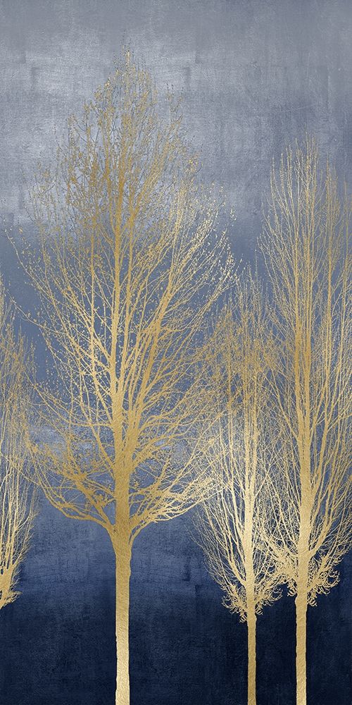 Gold Trees on Blue Panel II art print by Kate Bennett for $57.95 CAD