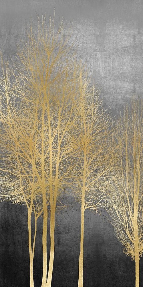 Gold Trees on Gray Panel I art print by Kate Bennett for $57.95 CAD