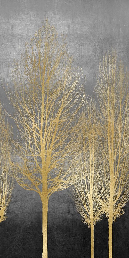 Gold Trees on Gray Panel II art print by Kate Bennett for $57.95 CAD