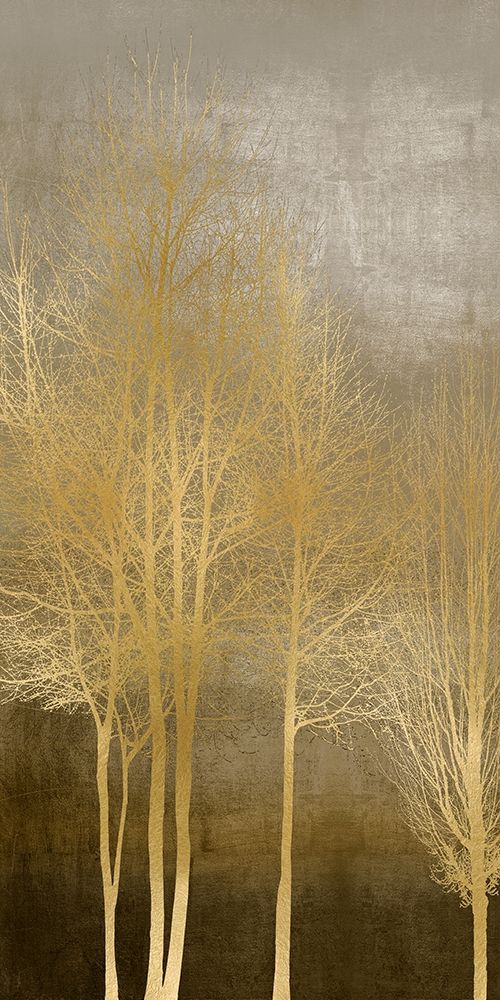 Gold Trees on Brown Panel I art print by Kate Bennett for $57.95 CAD