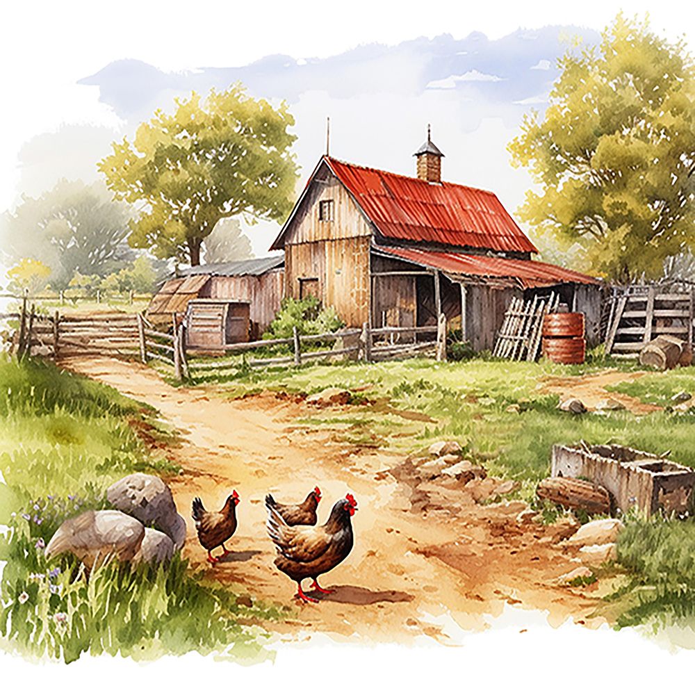 Old red rooster art print by Amber Clarkson for $57.95 CAD