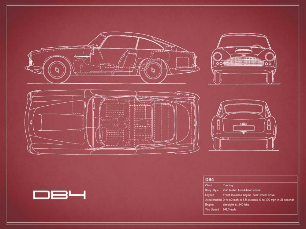 Aston DB4 -Maroon art print by Mark Rogan for $57.95 CAD