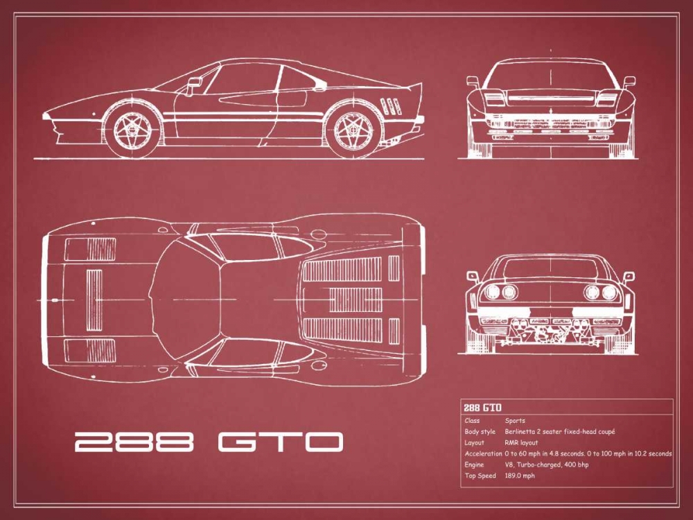 Ferrari 288-GTO-Maroon art print by Mark Rogan for $57.95 CAD