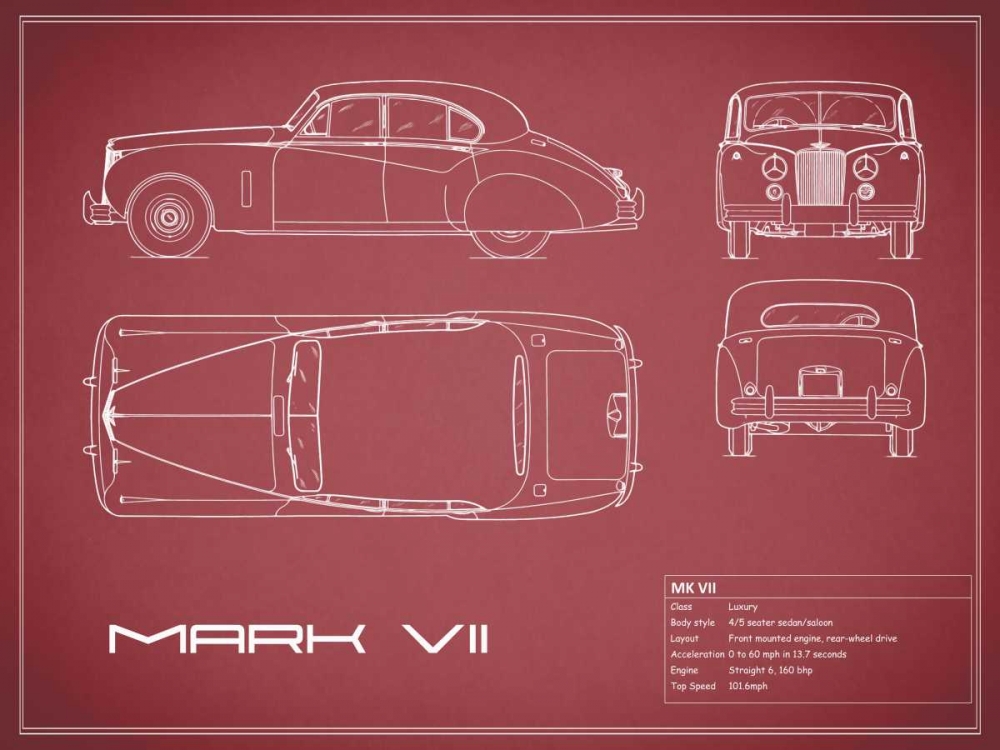 Jaguar MkVII-Maroon art print by Mark Rogan for $57.95 CAD