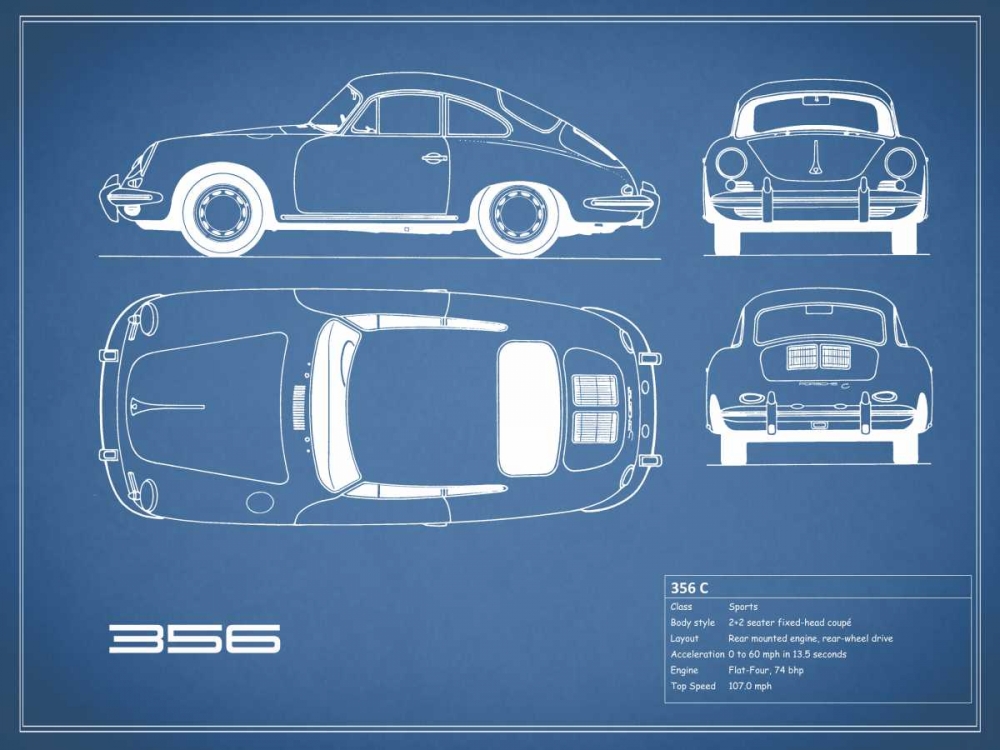 Porsche 356C-Blue art print by Mark Rogan for $57.95 CAD