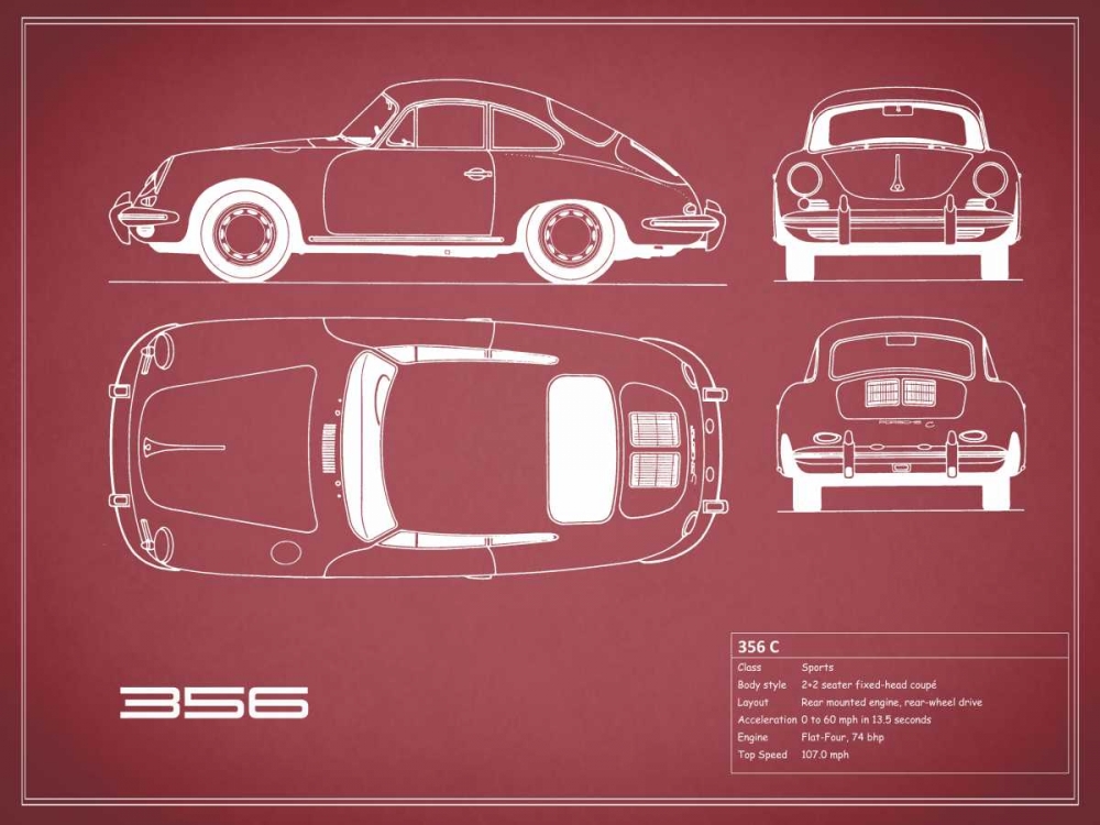 Porsche 356C-Maroon art print by Mark Rogan for $57.95 CAD