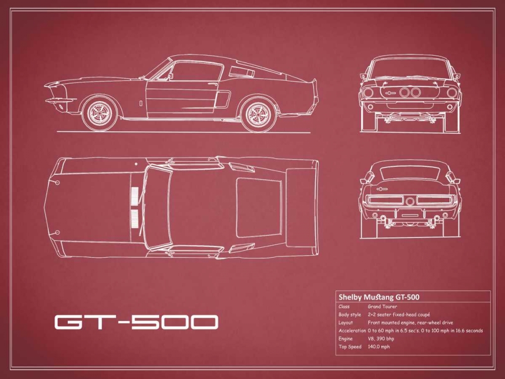 Shelby Mustang GT500-Maroon art print by Mark Rogan for $57.95 CAD