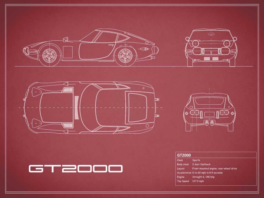 Toyota GT2000-Maroon art print by Mark Rogan for $57.95 CAD