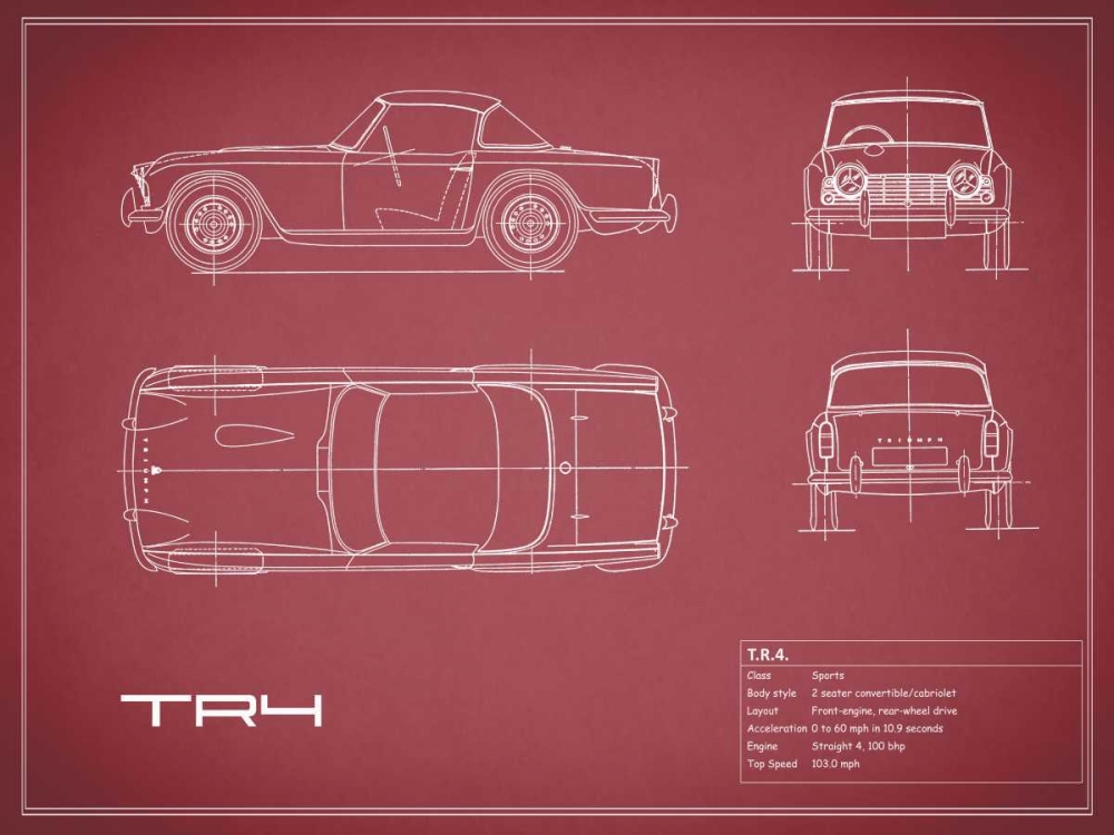 Triumph TR4-Maroon art print by Mark Rogan for $57.95 CAD