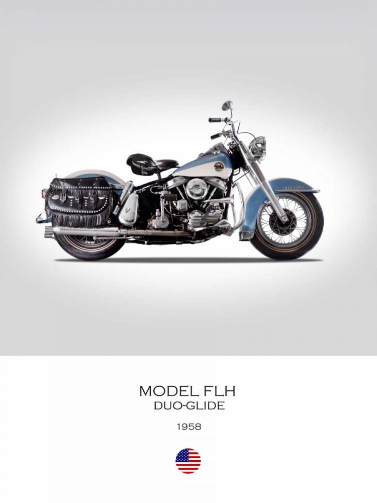 HD Model FLH Duo Glide 1958 art print by Mark Rogan for $57.95 CAD