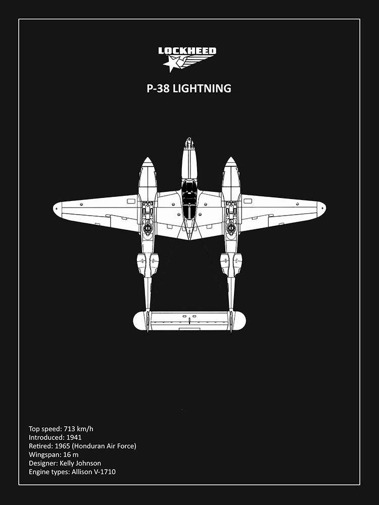 BP Lockheed P38 Lightning Black  art print by Mark Rogan for $57.95 CAD