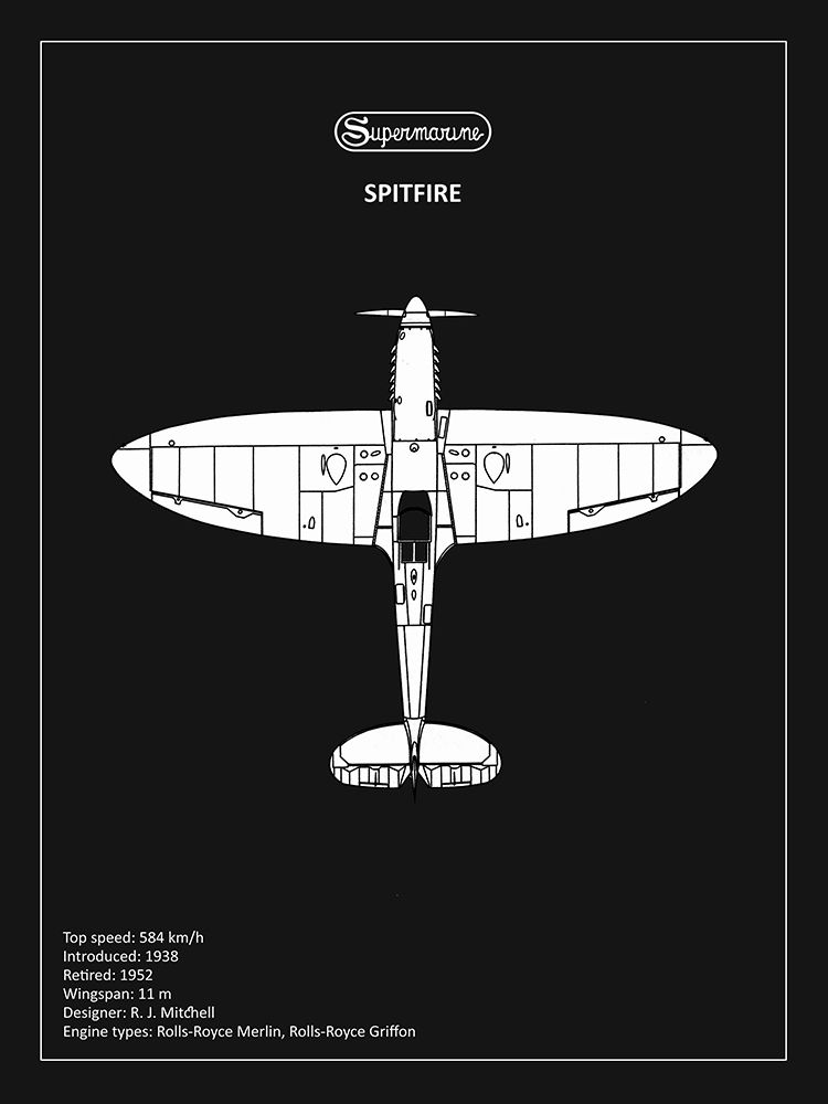 BP Supermarine Spitfire Black  art print by Mark Rogan for $57.95 CAD