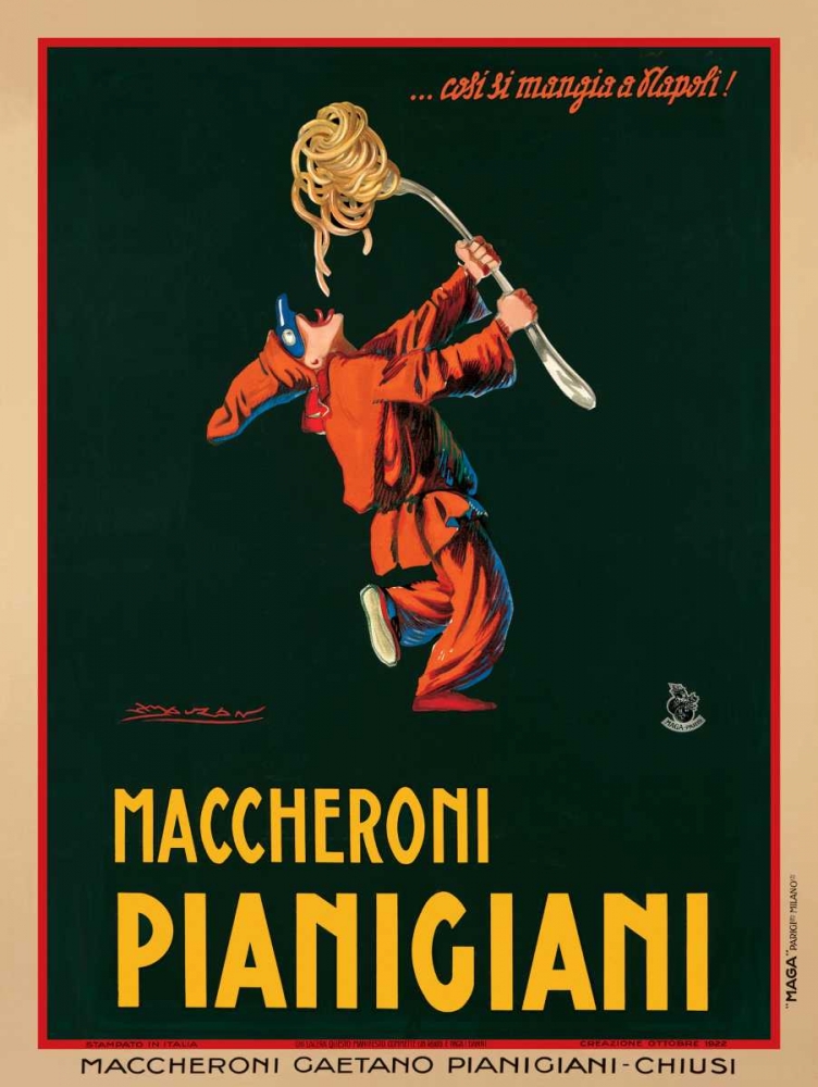 Maccheroni Pianigiani-1922 art print by Achille Luciano Mauzan for $57.95 CAD