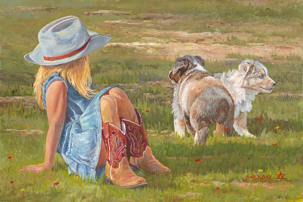 Red Boots and Puppies art print by June Dudley for $57.95 CAD