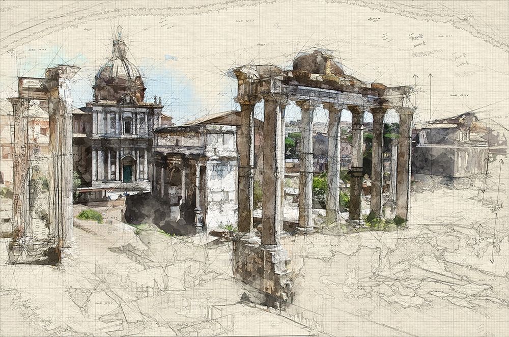 Italian Ruins Architectural Sketch art print by Ronald Bolokofsky for $57.95 CAD