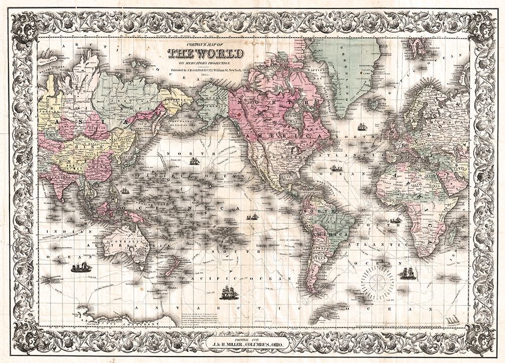 1852 Coltons Vintage Map of the World art print by Colton for $57.95 CAD
