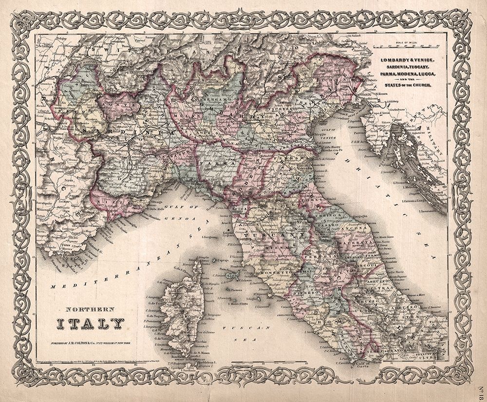 1855 Coltons Vintage Map of Northern Italy and Corsica art print by Colton for $57.95 CAD