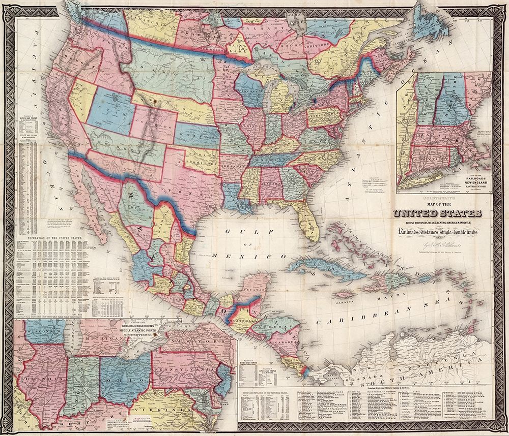 1861 Map of US and North America art print by Goldthwait for $57.95 CAD